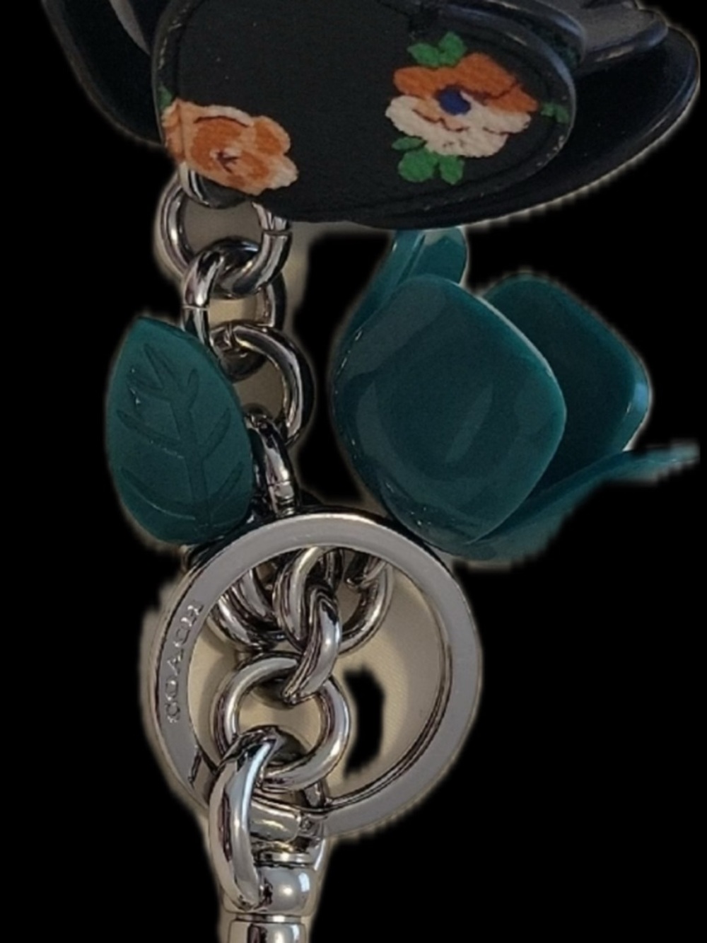 Coach Floral Resin and Coated Canvas Tea Rose Bag Charm, green and floral colors - Picture 5 of 14